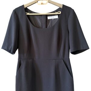 Trina Turk Black Sheath Dress Sz 12 Gold Button Back Cocktail Wedding Guest